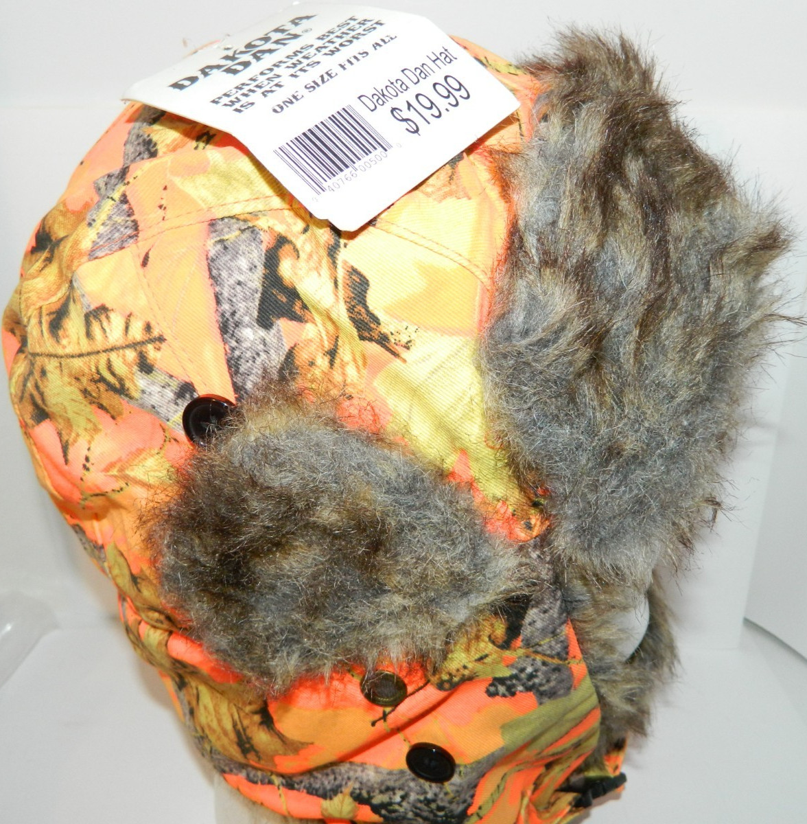 AS IS Hat Dakota Dan Orange Camo Trapper Trooper Fuax Fur Hunting Ski Winter Cap