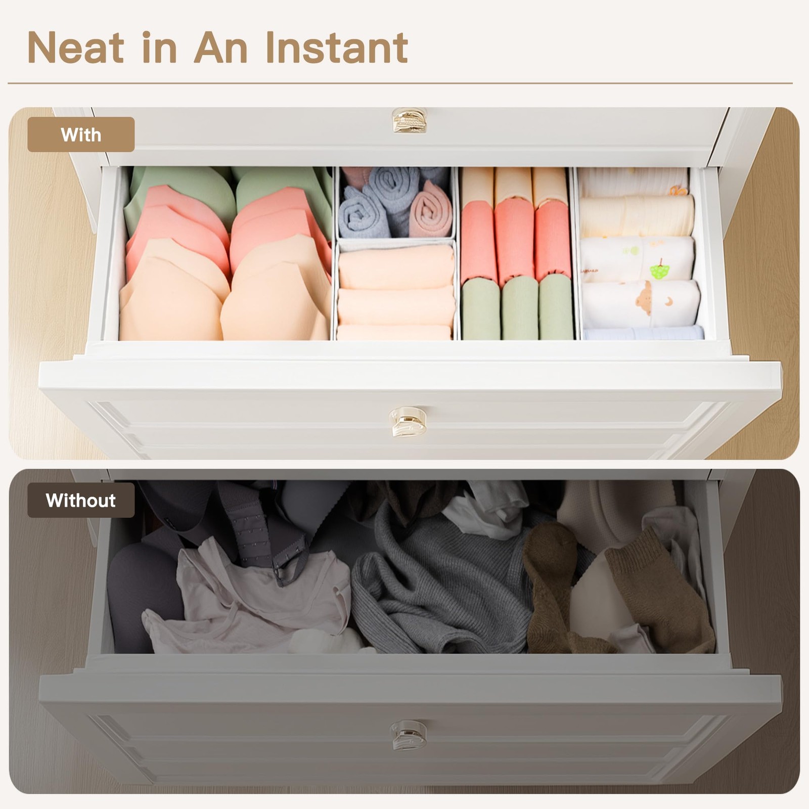 Drawer Organizer Clothes, 14 Pack Dresser Organizer for Baby Clothes, Underwe...