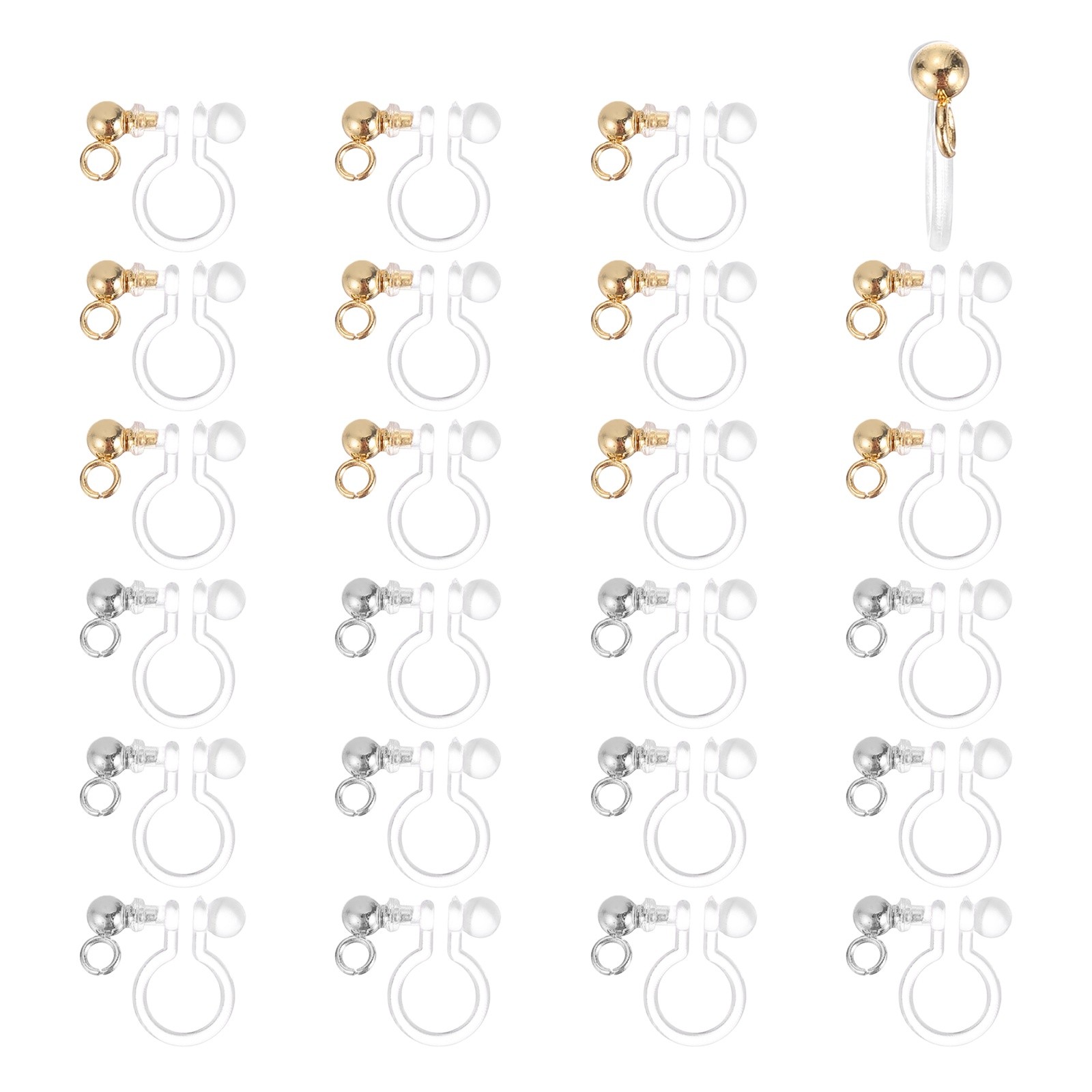 24Pcs Resin Clip-on Earring Converters with Steel Finding Loop, Gold/Silver Tone