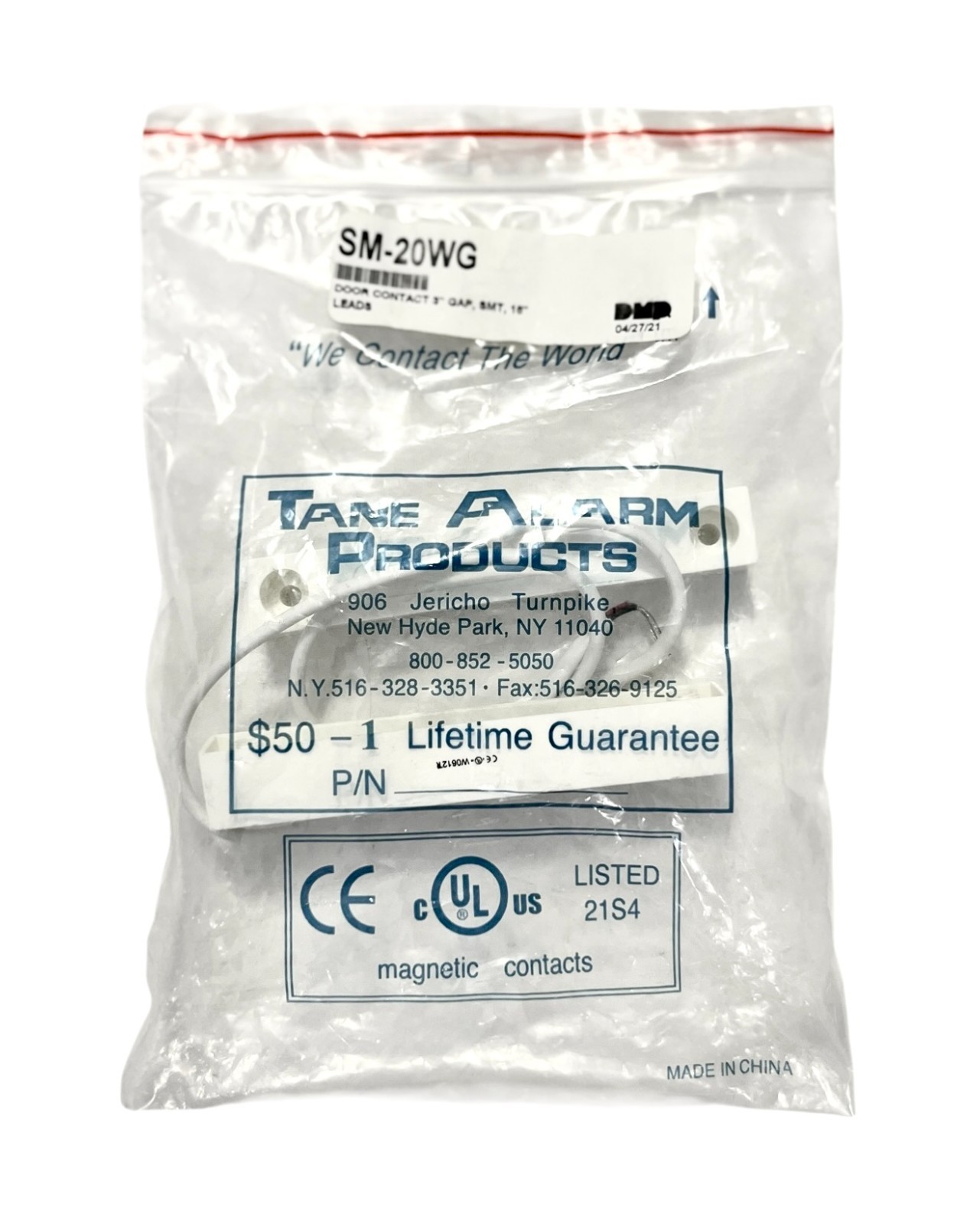DMP SM-20WG Tang Alarm Products Door Contact 3" Gap SMT 18" Leads White Bagged