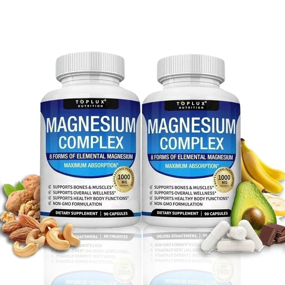 2Pack Magnesium complex supplement: 1000mg of 8-element magnesium, 180 capsules