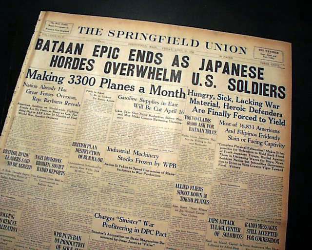 Battle of BATAAN FALLS Allies Surrender to Japanese Japs 1942 WWII Newspaper