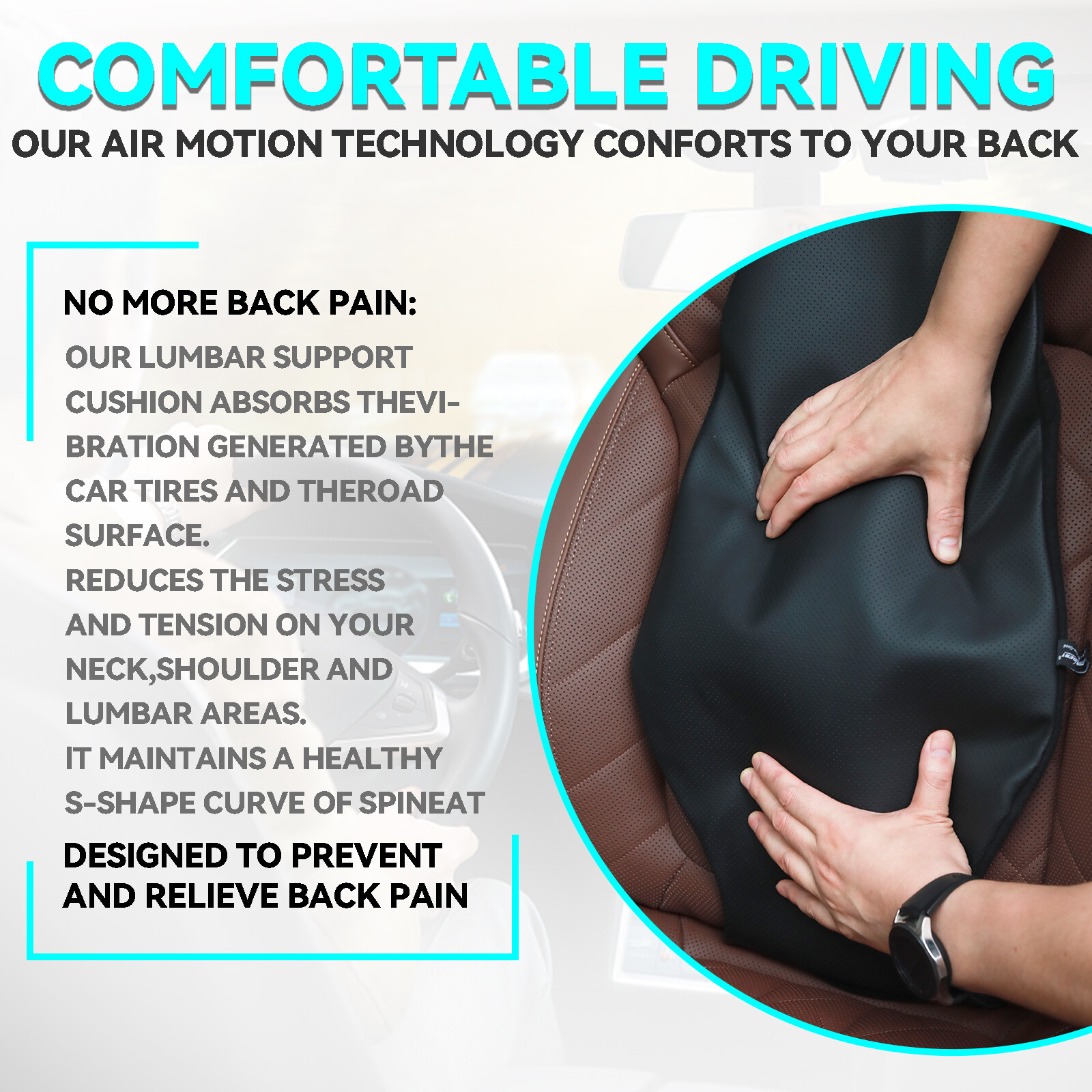 Car Seat Back Support PU Leather Back Rest Lumbar Support Cushion Waist Pillow