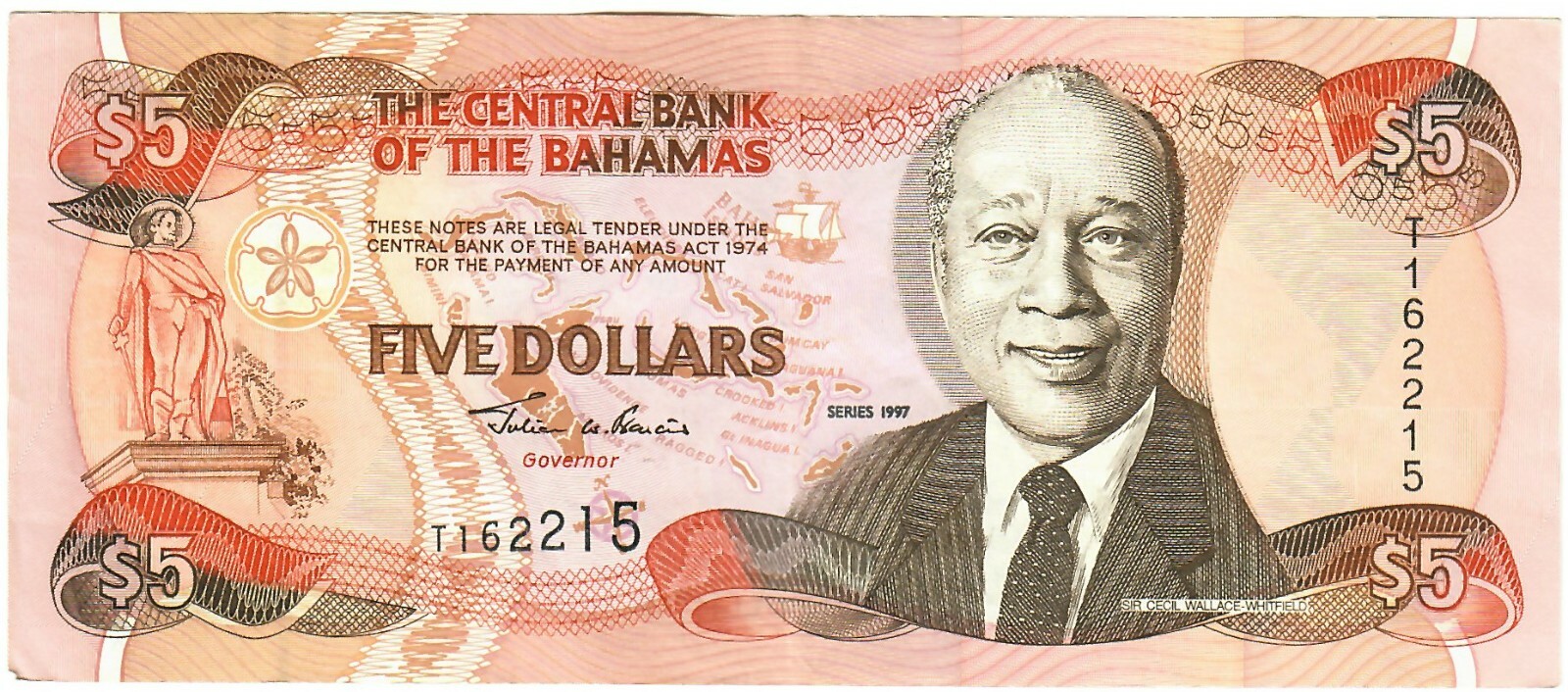 Bahamas 5 Dollars 1997 EF "Francis"