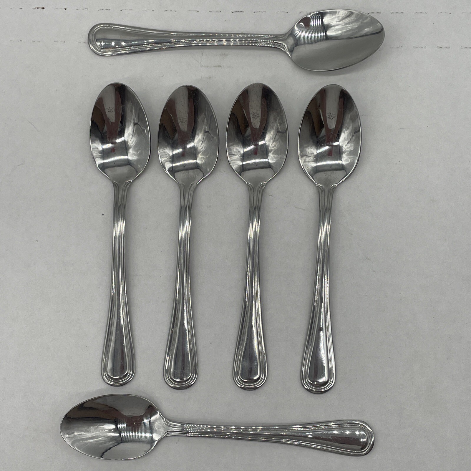 Oneida Silver Hollis Tress Pattern Teaspoon Lot 6 Stainless Round Tip 6 3/8"