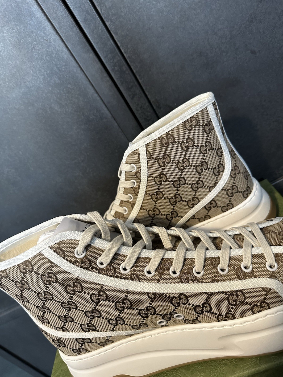 Gucci Mens Tennis 1977 High Top Brown GG Supreme Monogram Size 14.5UK/15.5US