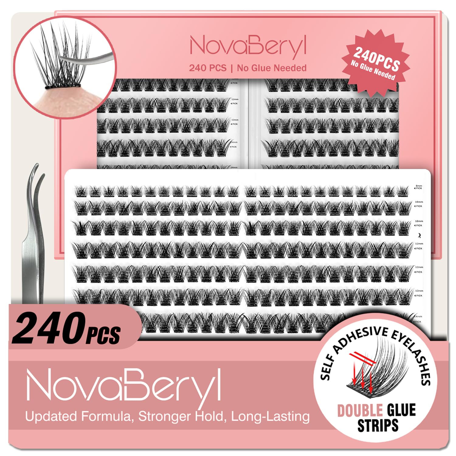 Self Adhesive Lash Clusters,Volume Eyelashes Cluster 240Pcs,Double-Row Sticky St