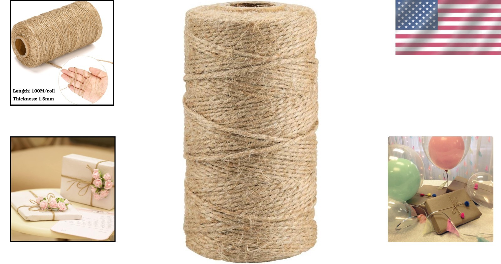 Durable 1.5mm Jute Twine for Garden Projects & Elegant Gift Wrapping - 328 Feet