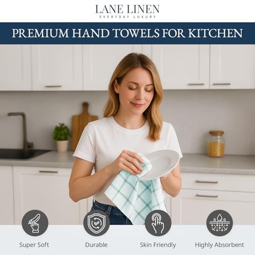 12-Pack Cotton Kitchen Towels & Dishcloths - Quick-Drying, Absorbent, Soft - Aqu