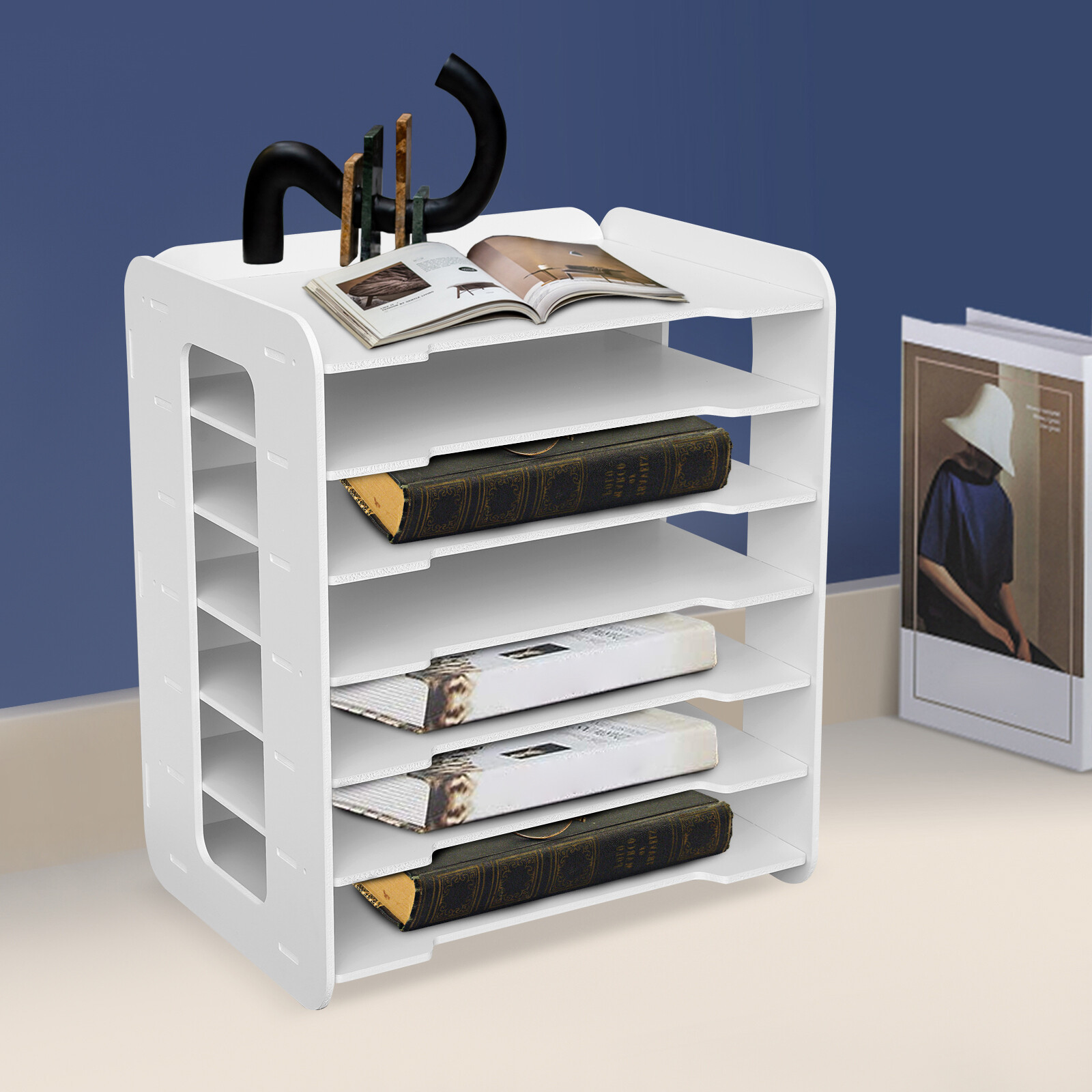 7 Tier Paper File Holder Document Storage Rack Desktop Organizer Office Home