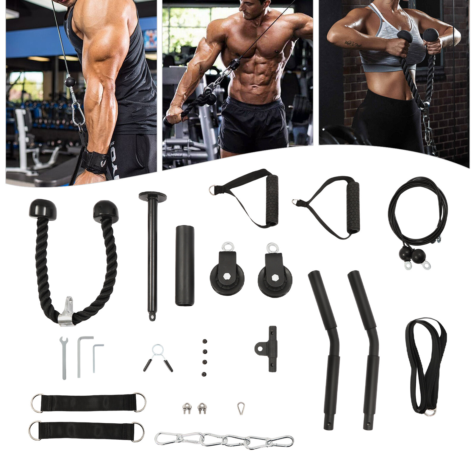 Fitness Cable LAT Pulley System Pull Down Machine Attachments Workout Home Gym
