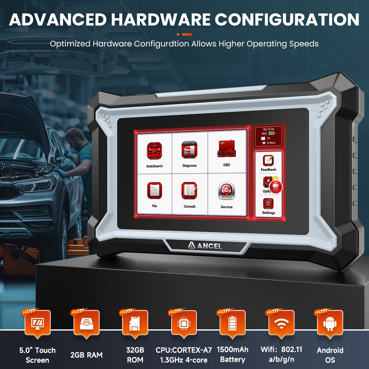 ANCEL DS100 OBD2 Scanner Check ABS SRS Transmission Engine Code Reader 7 Resets