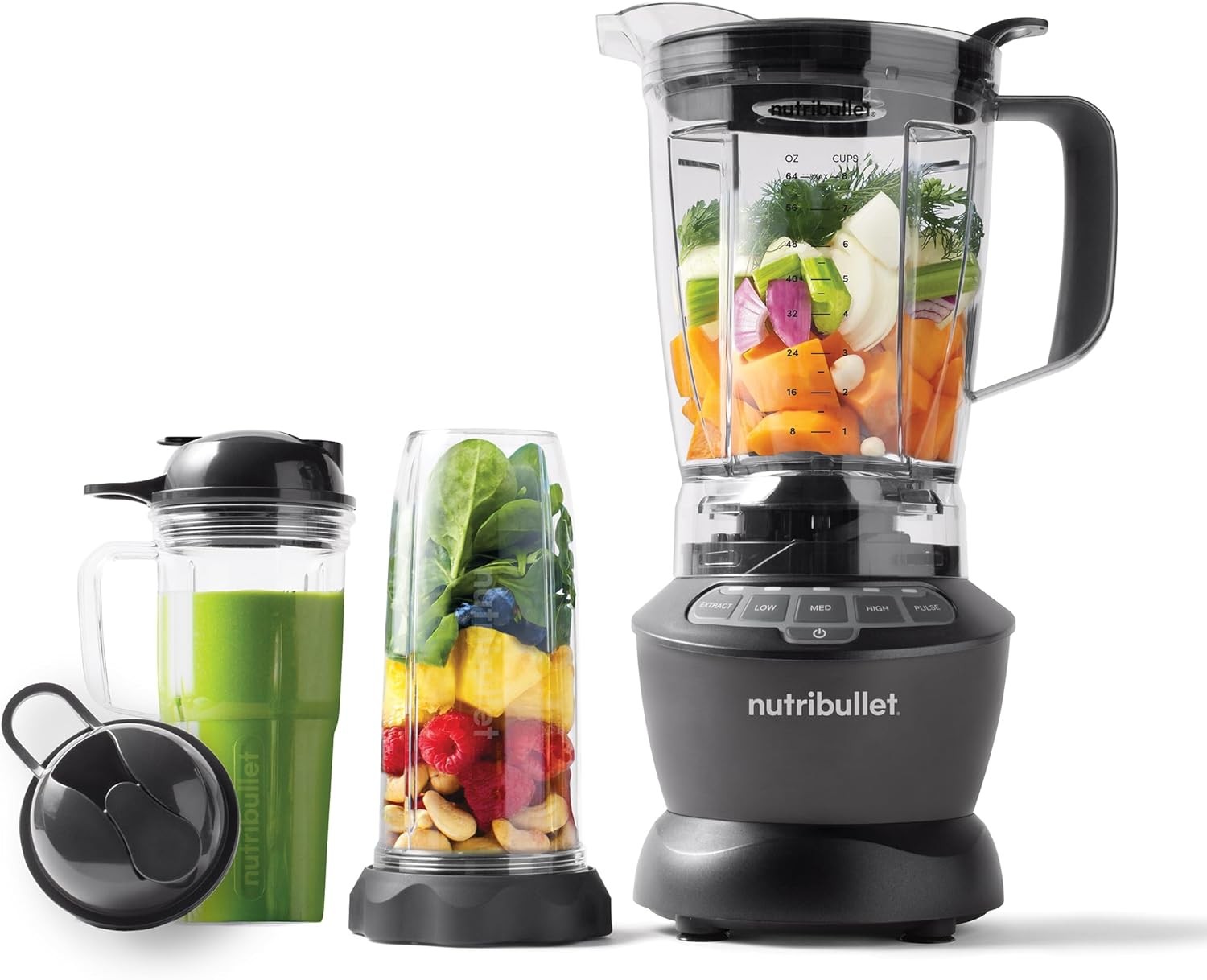 1200W Full-Size Blender Combo Dark Gray Multipurpose Mixer for Smoothies Shakes