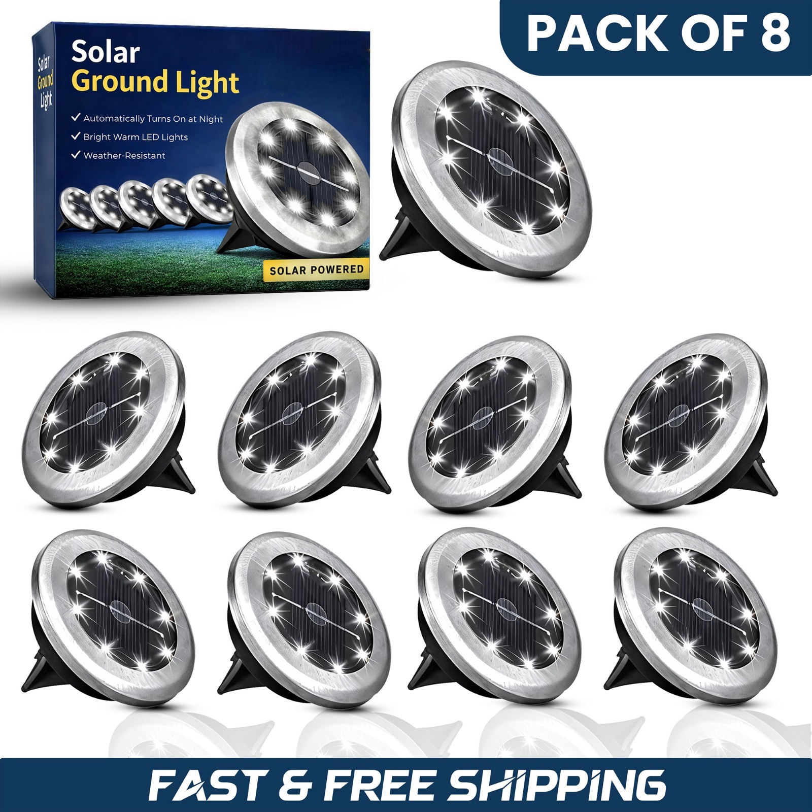 8-12Pack solar in Garden Light Outdoor Disk Lighting Waterproof Landscape LED