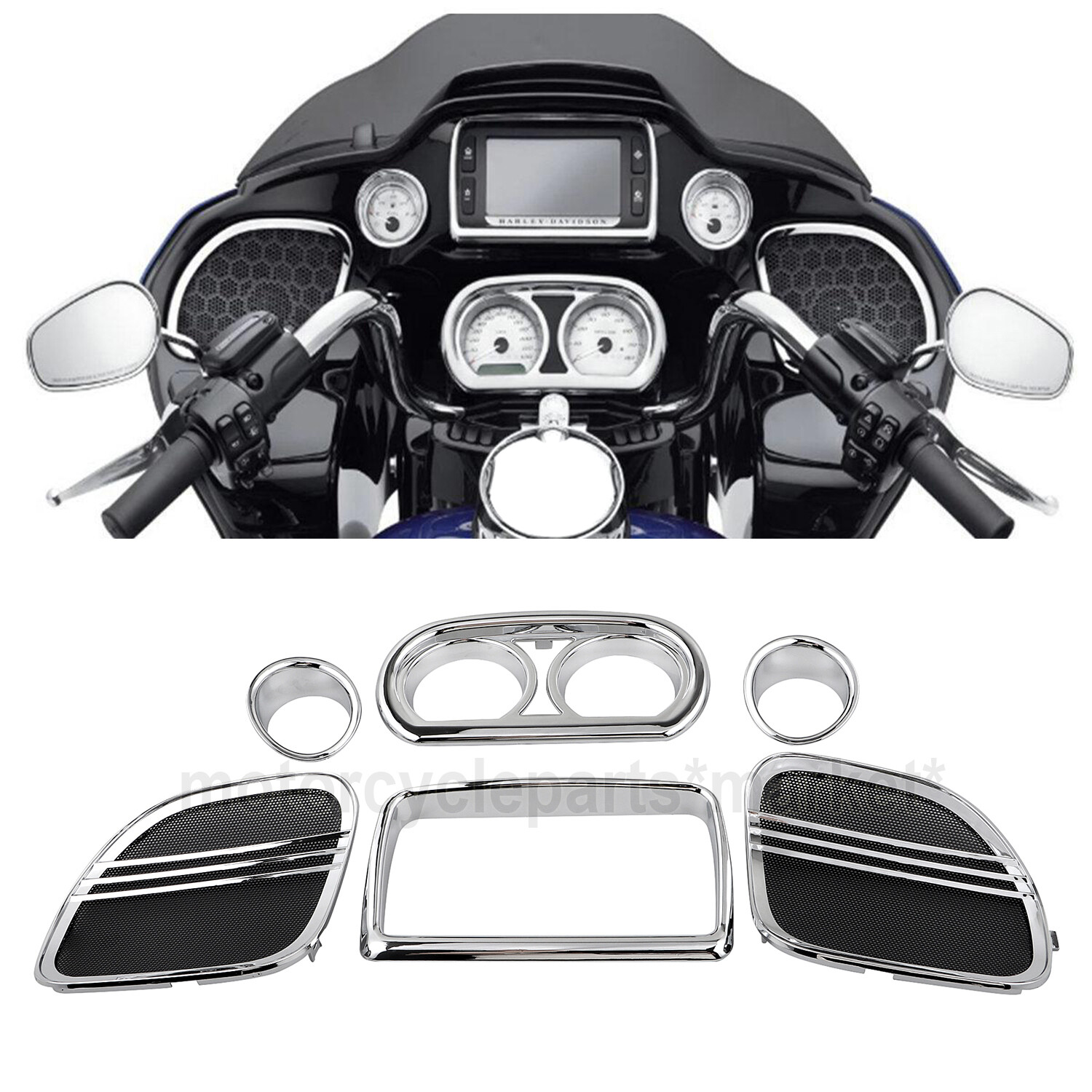 Inner Fairing Speaker Grills Cover Trim Kit Chrome For Harley Road Glide FLTRX