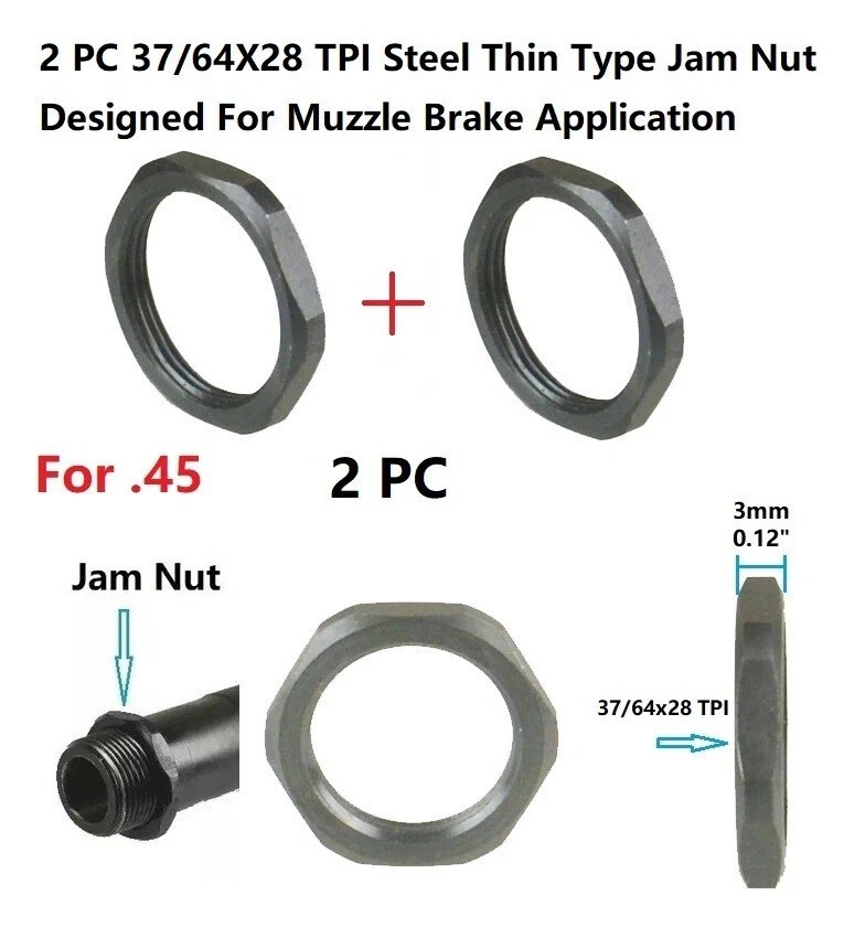 2PCS Steel 37/64x2 TPI Jam Nut for 37/64x28 TPI Threaded Muzzle Brake Timing