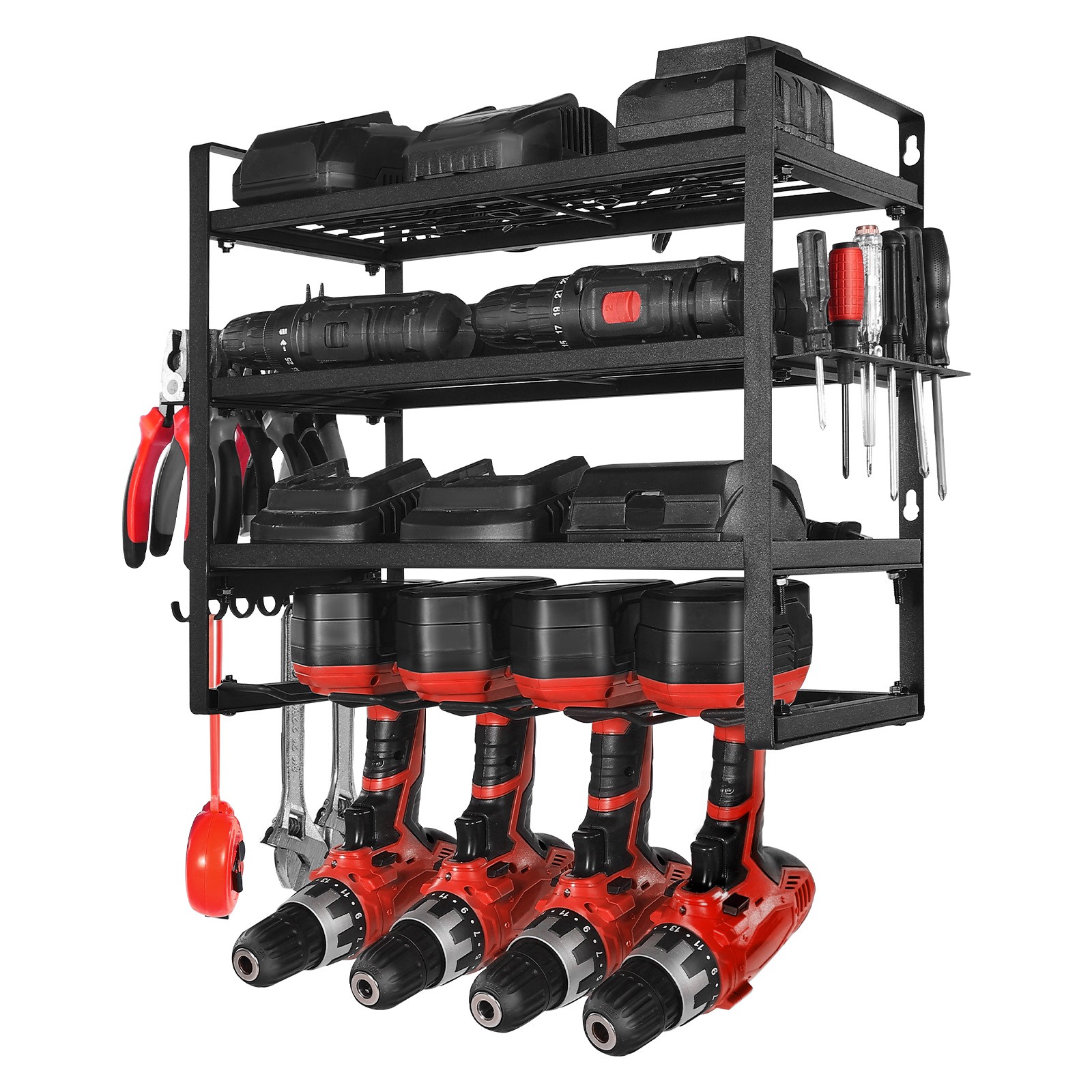 Uimoso Wall-Mounted Power Tool Organizer 4-Layer Drill Storage and 4 Holders