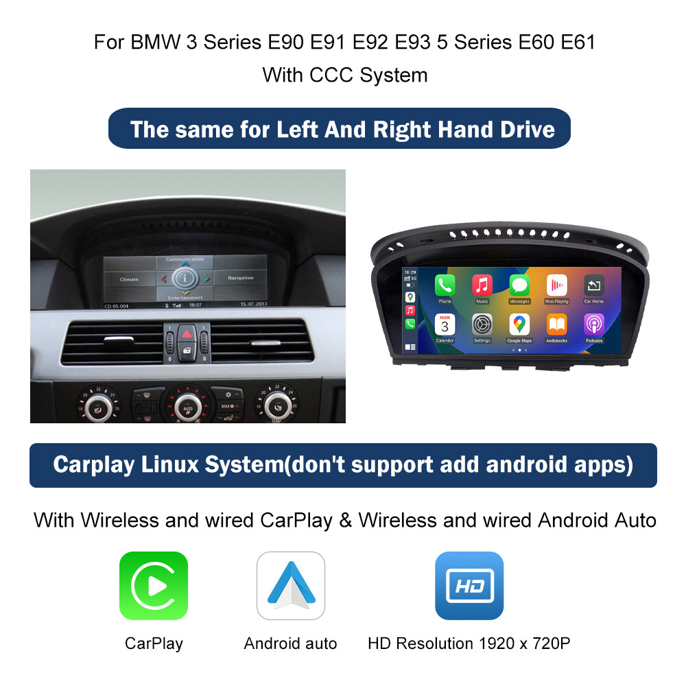 Wireless CarPlay Auto Car Touch Screen For BMW 3 5 Seri E90 E91 E60 E61 E63 CCC