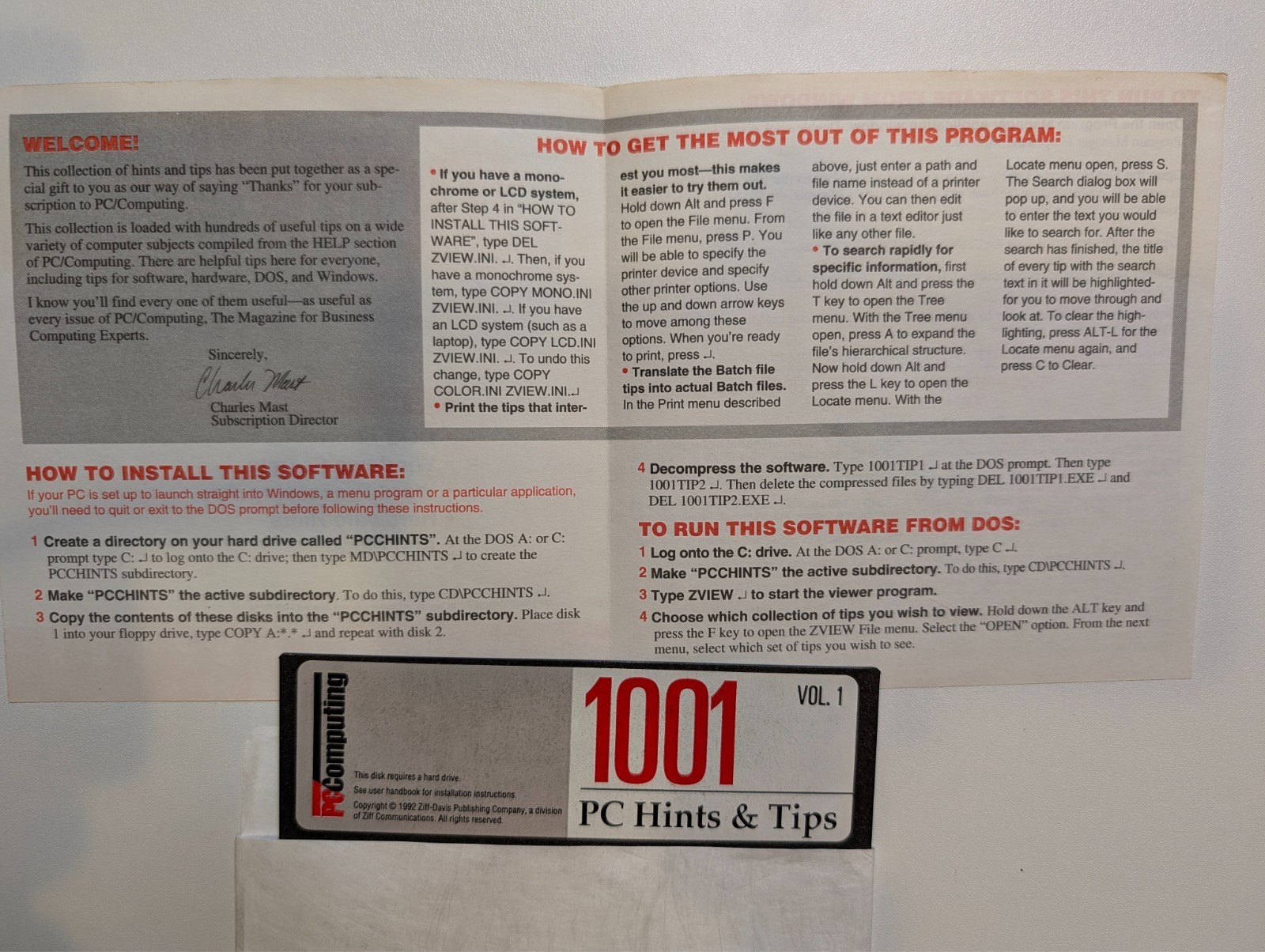 PC Computing - 1001 PC Hints & Tips - 5.25" Floppy Disk