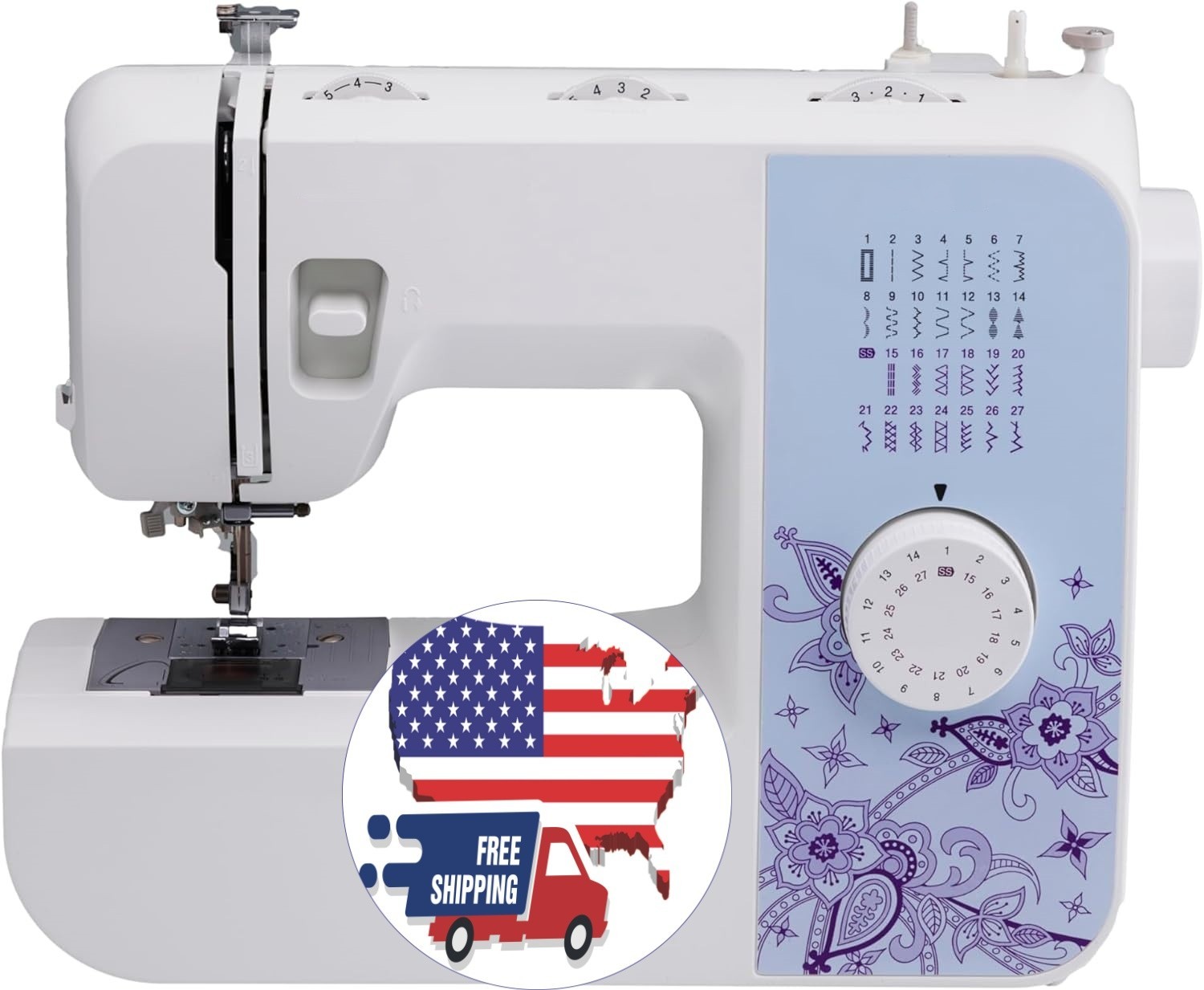Máquina de coser ligera y completa, 27 puntadas, 6 prensatelas incluidos, NEW US