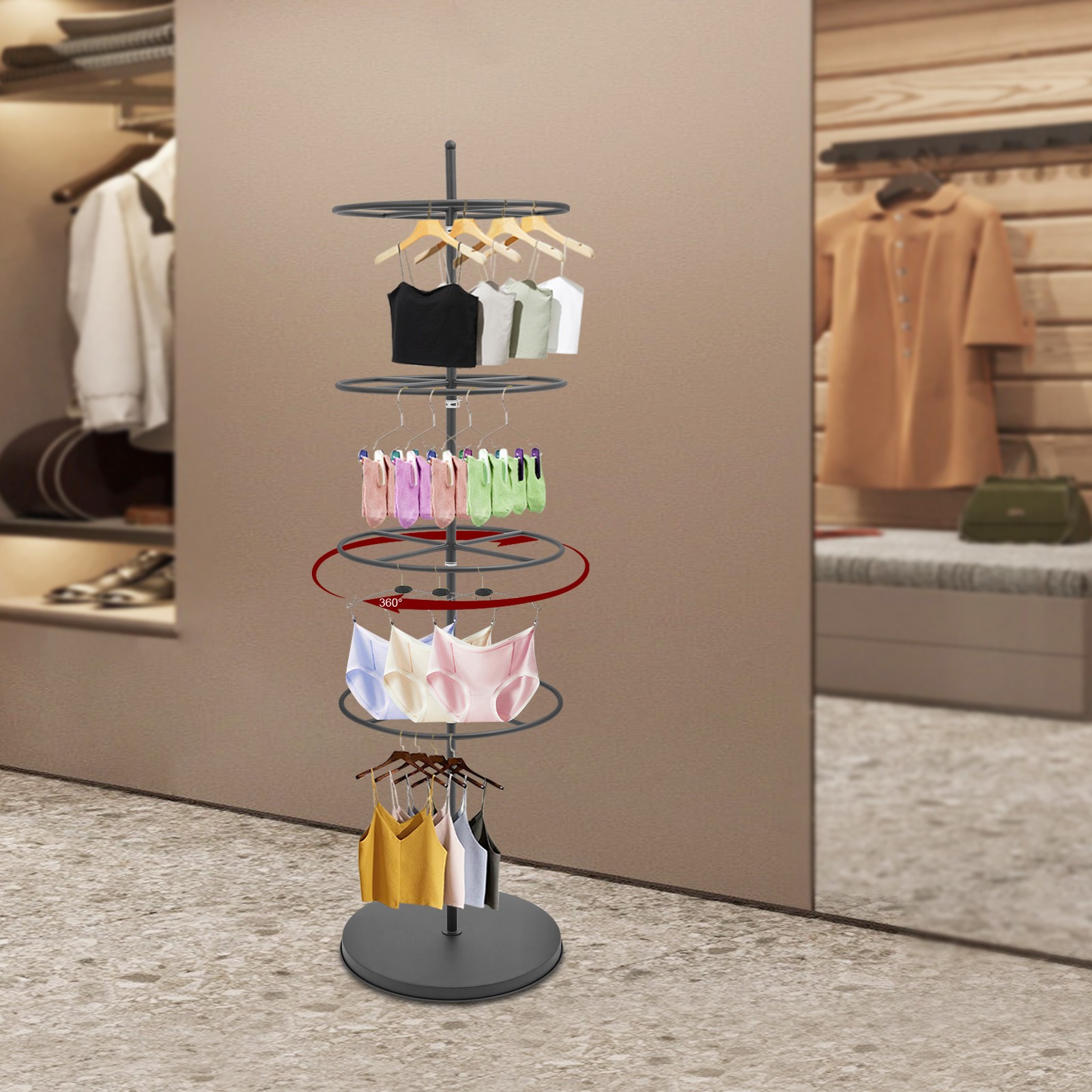 Black Rotatable Round Display Round Clothing Rack Metal Clothes Hanging Rack