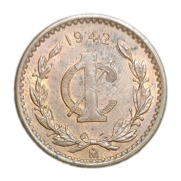 1942 Mexico Un 1 Centavo Bronze AU Coin KM 415