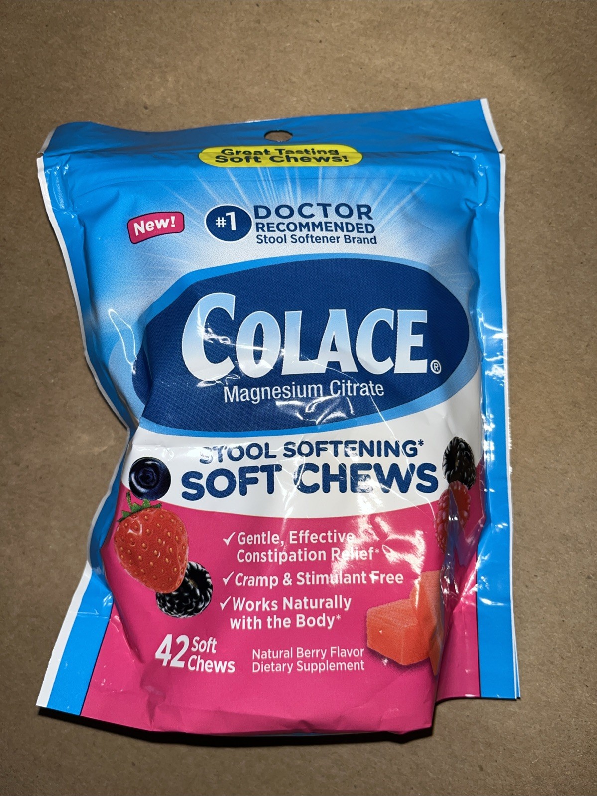 Colace Stool Softener Soft Chews Gentle Constipation Relief 42 Mixed Berry Chews