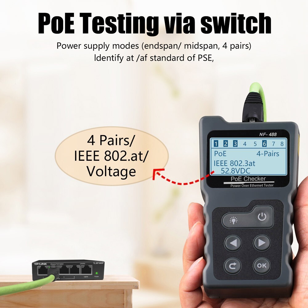 NETWORK CABLE TESTER LAN WIRE METER POE RJ45 ETHERNET VOLTAGE CURRENT TESTER