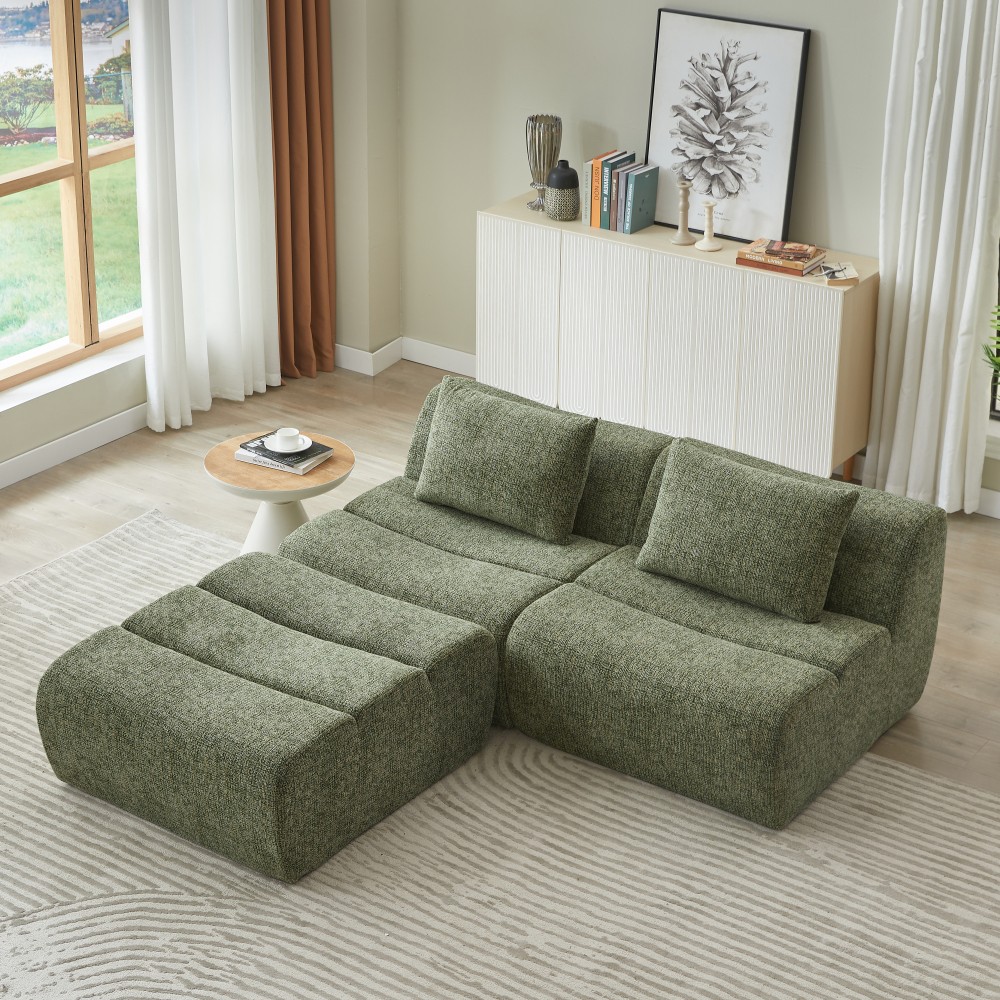 3 Seater Compressed Sofa Sectional, No Assembly, Chenille Fabric, Green