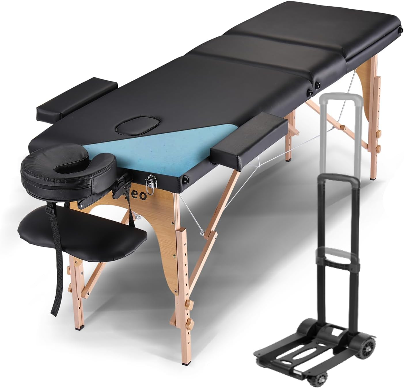 Portable 3-Section Massage Table with Carrier Trolley for Spa and Relaxation