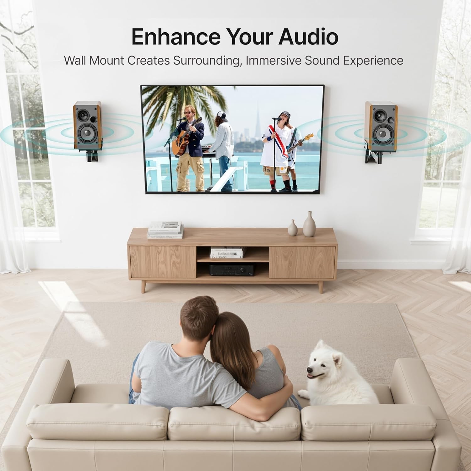 Adjustable Speaker Wall Mounts, 55 Lbs Capacity, Dual Speaker Wall Stands for Mo