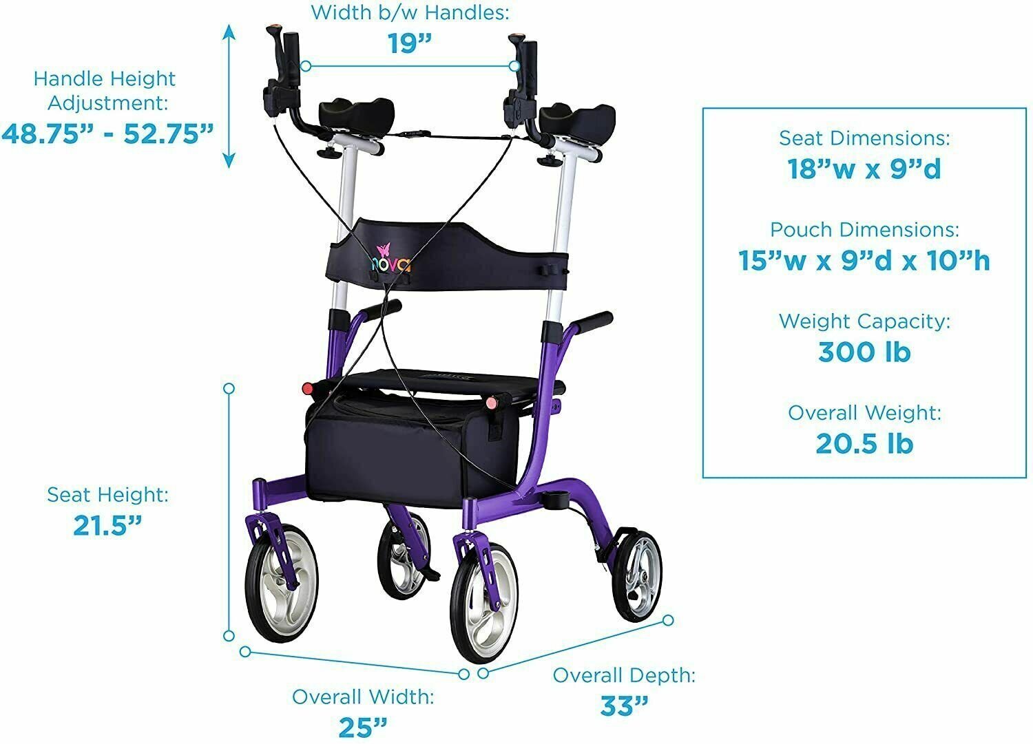 NOVA PHOENIX RISE UP Rollator Walker UPRIGHT STANDING Walker Padded Armres