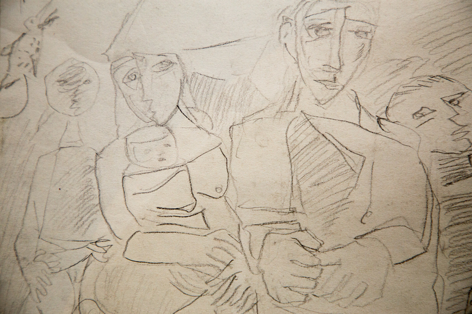 Karl GLATT Pencil Drawing "Mothers with Children" Cubism Switzerland 1970