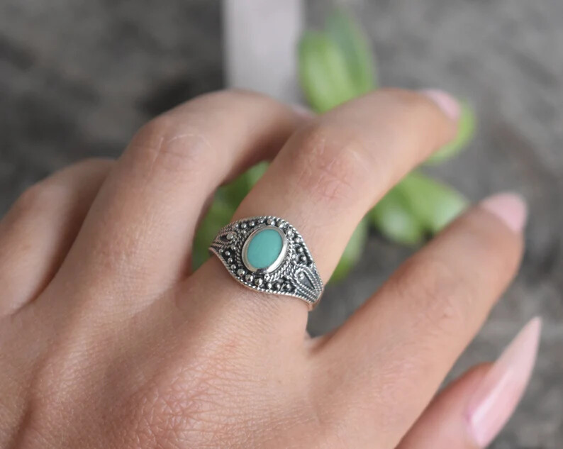 Turquoise 925 Sterling Silver Band & Statement Ring Handmade Ring Allsize-B-41
