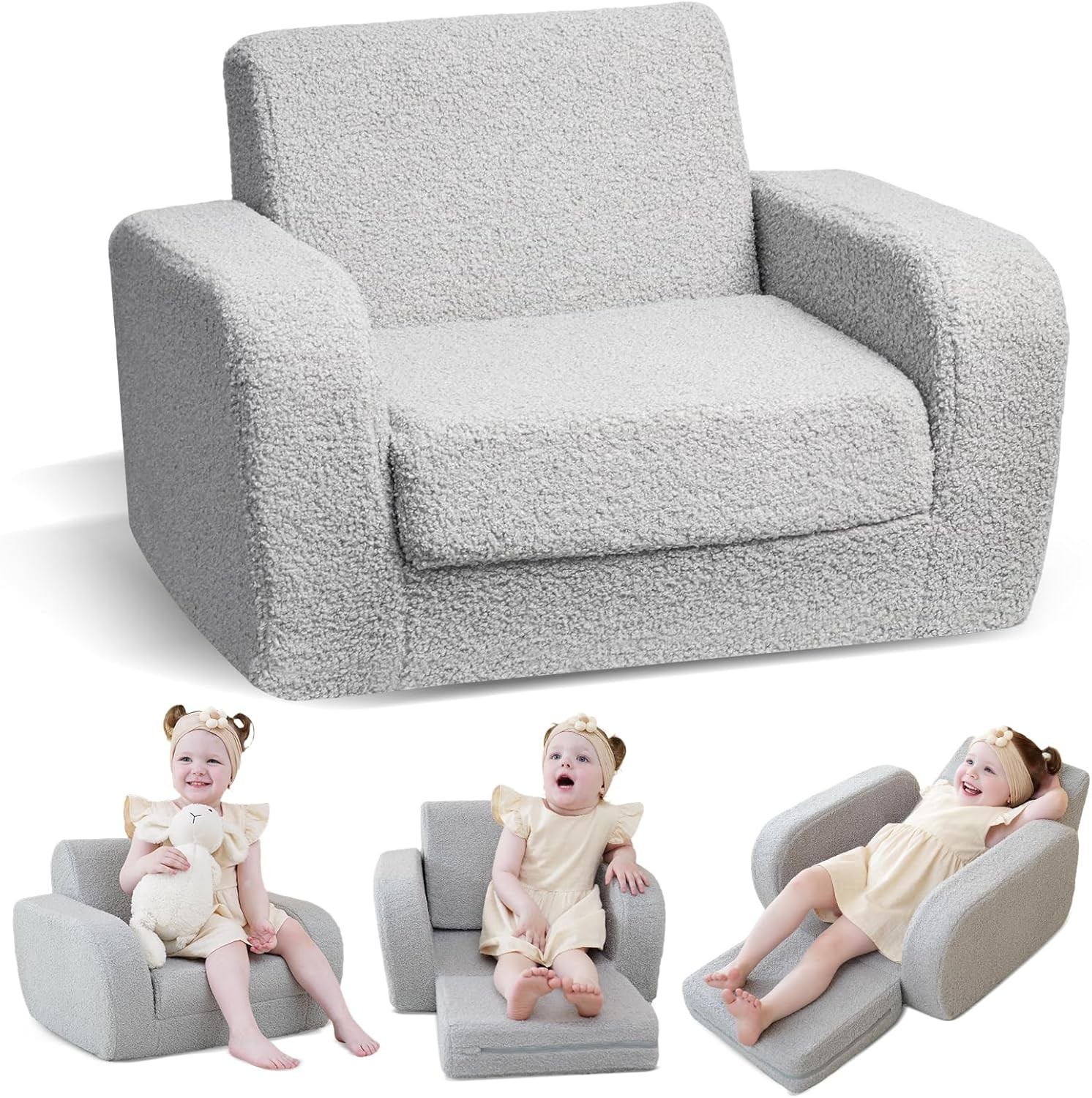 3-in-1 Toddler Couch Toddler Chairs Comfy 1-3 Years Old Kids Couch Bed Fold Out