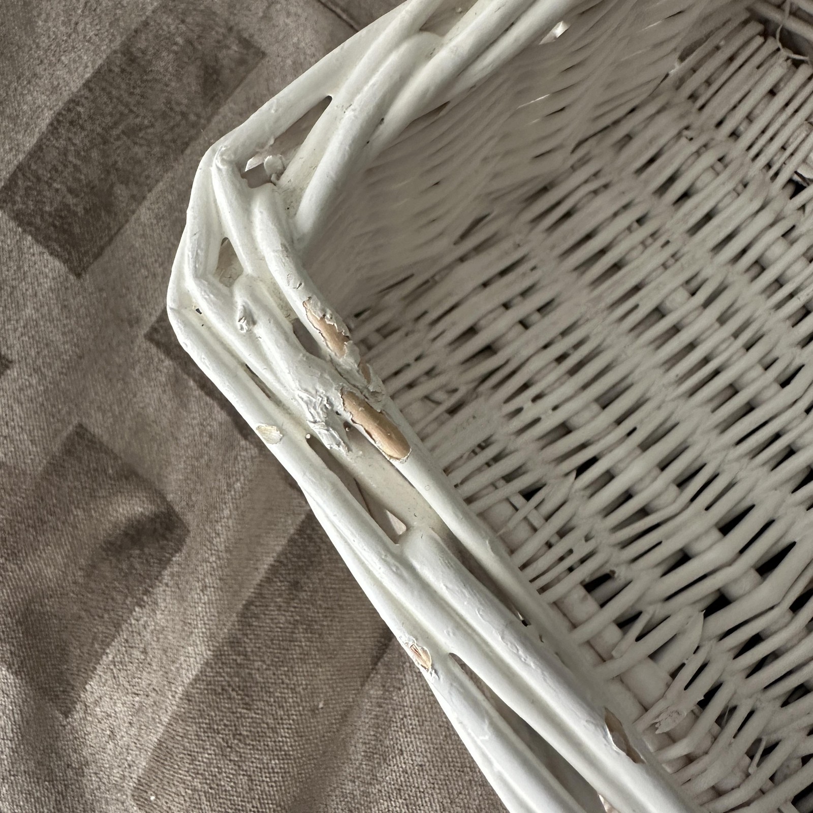 White Wicker Rectangular Basket 17 Inch Farmhouse Table Centerpiece Organizer