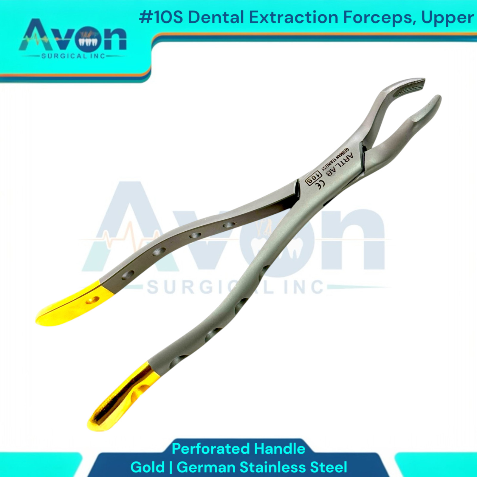 Upper Universal Tooth and Molars Extraction Forceps #10S, Serrated, Premium (1x)