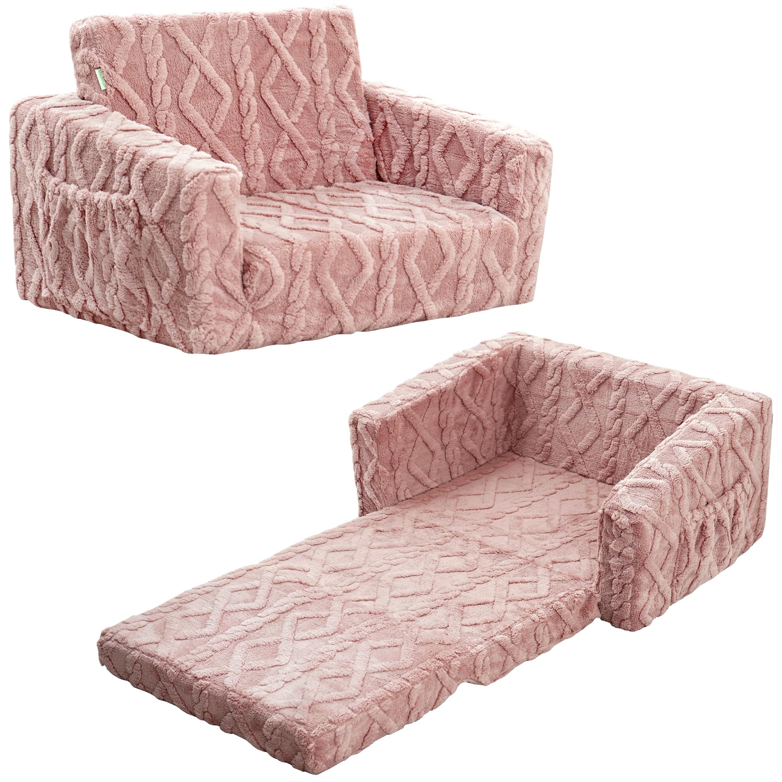 Kids Sofa Toddler Chair 2-in-1 Flannel Kids Fold Out Couch Toddler Convertibl...