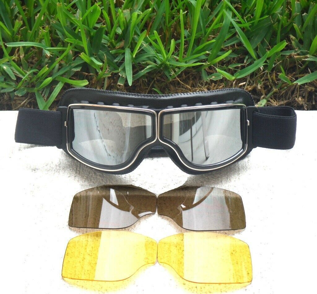 Gafas de moto Galaxylense Vintage Pilot Harley para hombres mujeres 3 lentes de
