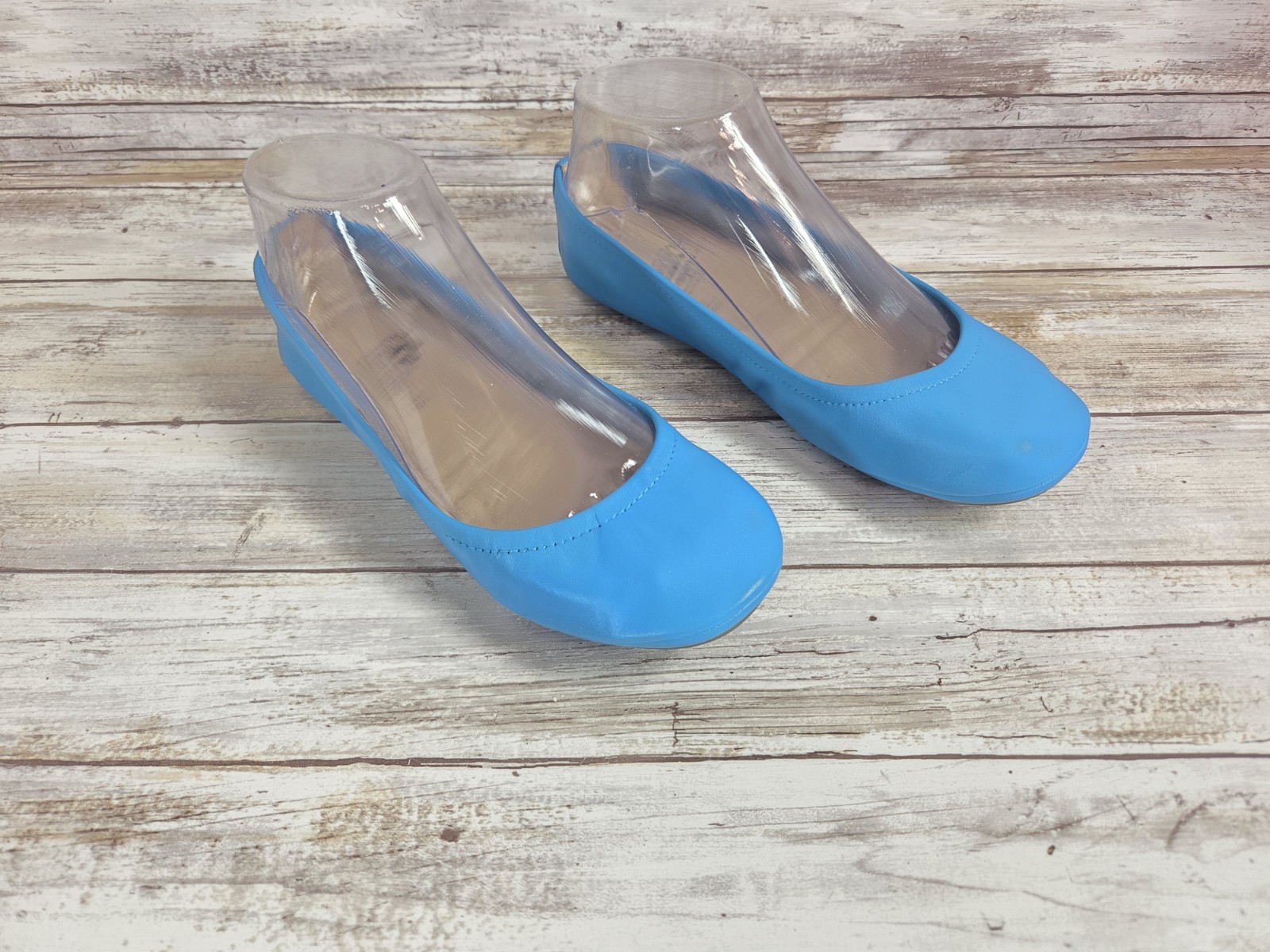 The Storehouse Womens Turquoise Leather Flats Classics Foldable Size 5 Comfort