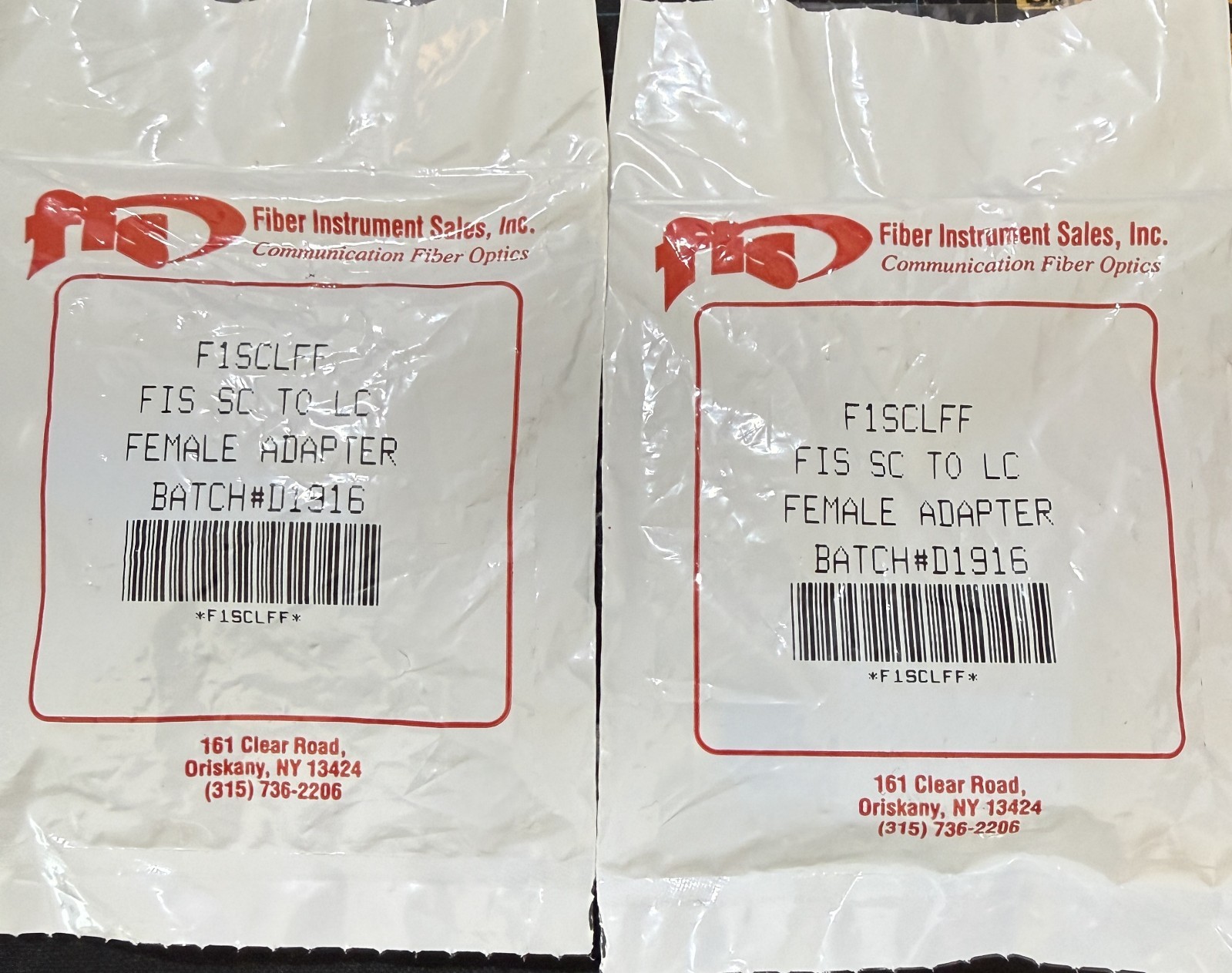 (LOT OF 2) Fiber Instrument Sales F1SCLFF FIS SC to LC Female Adapter, New!