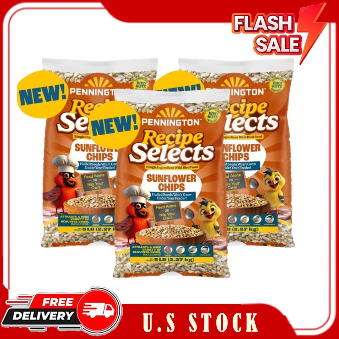 3 Bag Pennington Recipe Selects Sunflower Chips, Dry Wild Bird Food &Seed, 5lb
