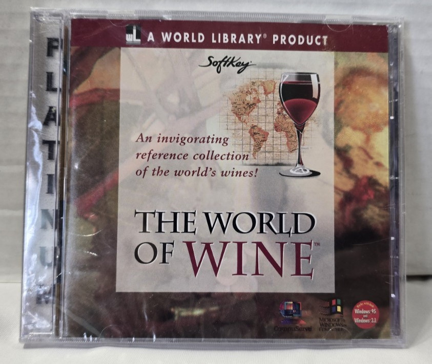 THE WOLD OF WINE CD ROM 1996 World Library- Reference WIN95/3.1-  NEW/SEALED