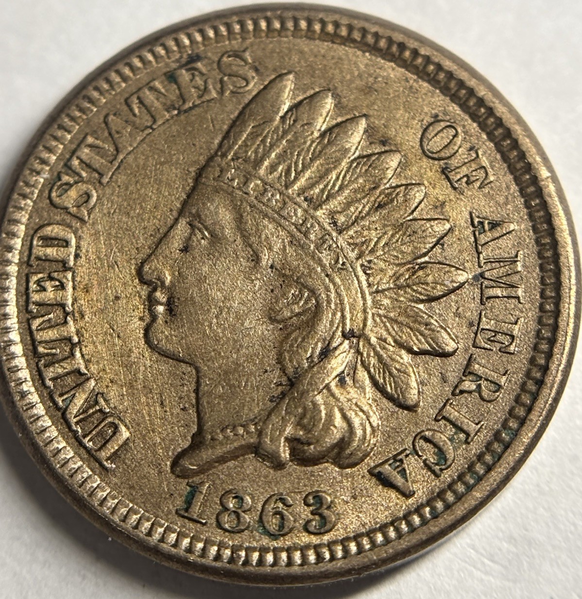 1863 Indian Head Cent . Nice Original Au+. Original Luster Remains