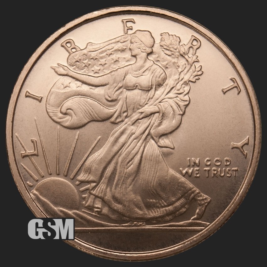 1 OZ WALKING LIBERTY ROUND 1 Oz .999 Pure Fine Copper BU GSM