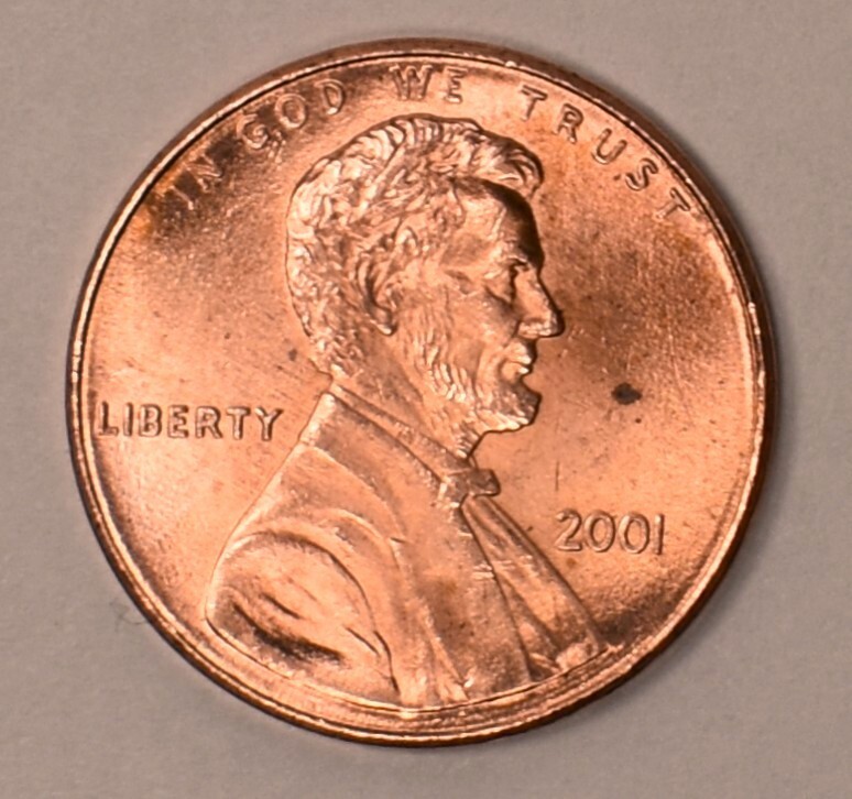 2001 Penny Multi Strike Error Double Die, Die Cracks, Initials Obscured