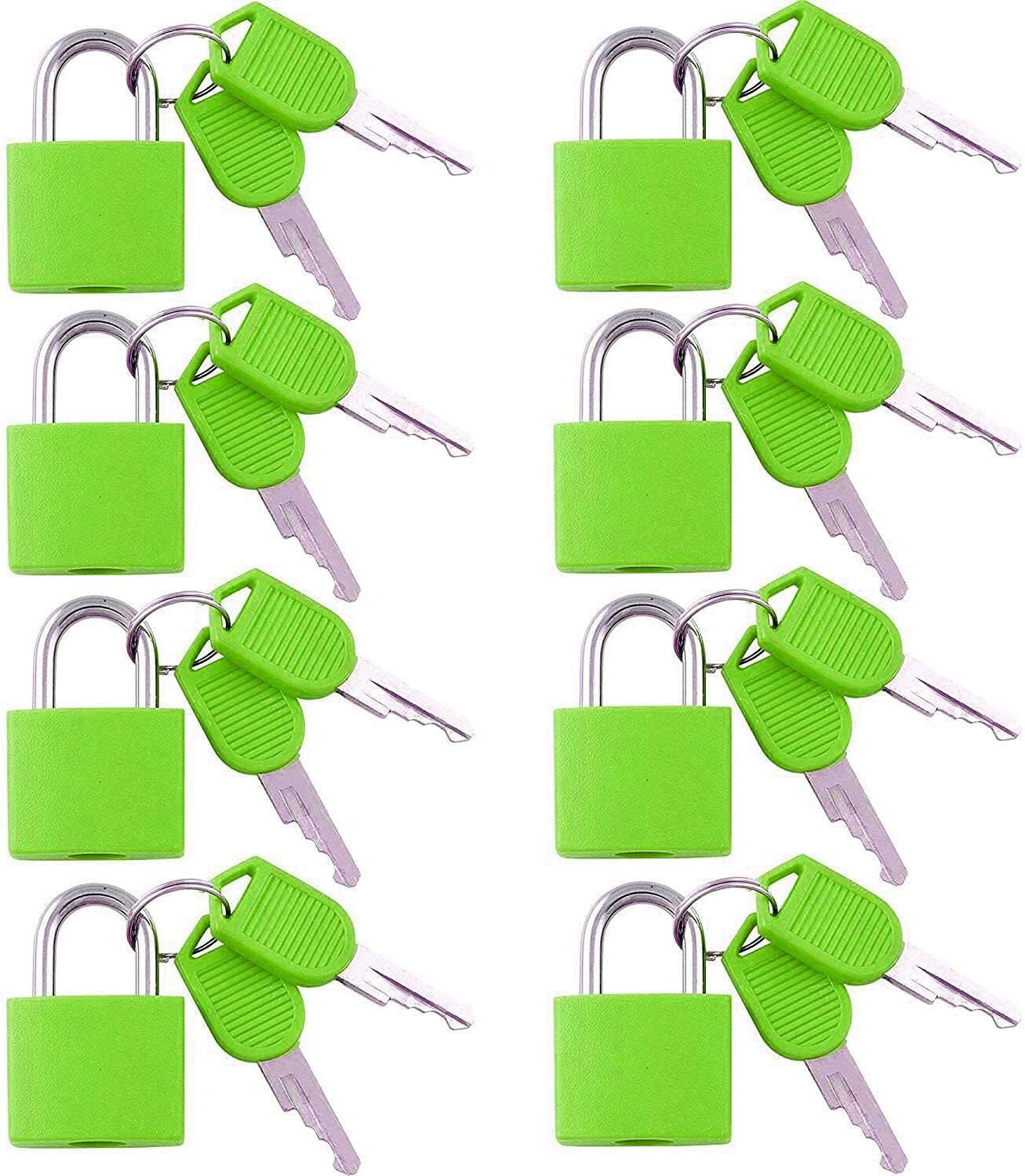 Small Mini Durable ABS Cover Brass Body Individually Keyed Padlock 8pc Green