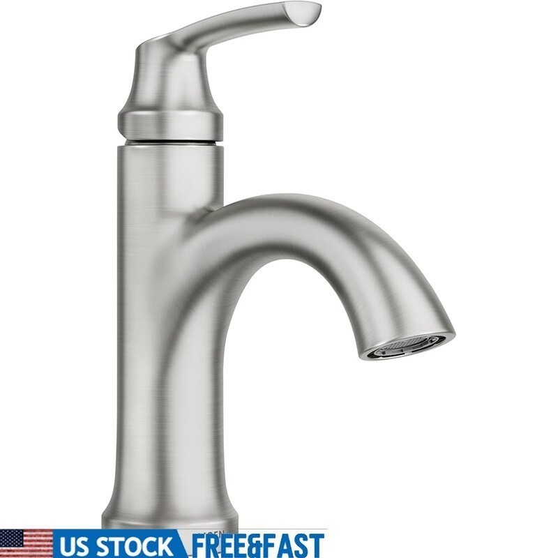 Single Handle Bathroom Faucet Spot Resist Nickel Deck Plate Water Efficient New