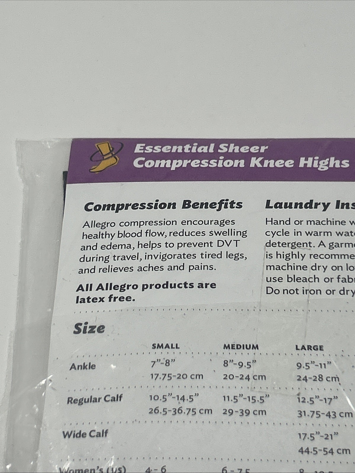 NEW Allegro Essential Sheer Compression Knee Highs Large Black Open Toe USA