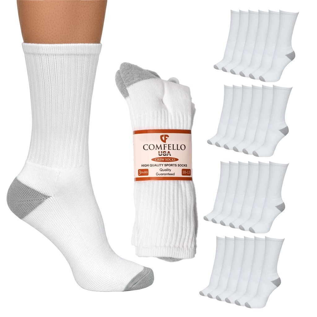 3-12 Pairs Mens Solid Cotton Sports Athletic Work Crew Socks Size 9-11 10-13